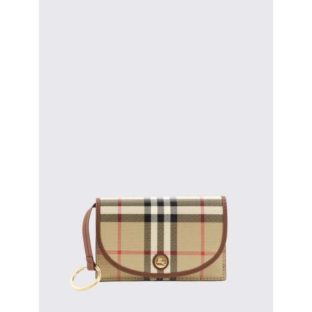 Burberry Women Burberry Vintage Check Coated Cotton Wallet With Ekd Logo Flap